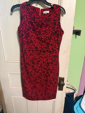 Calvin Klein Red and Black Floral Midi Dress